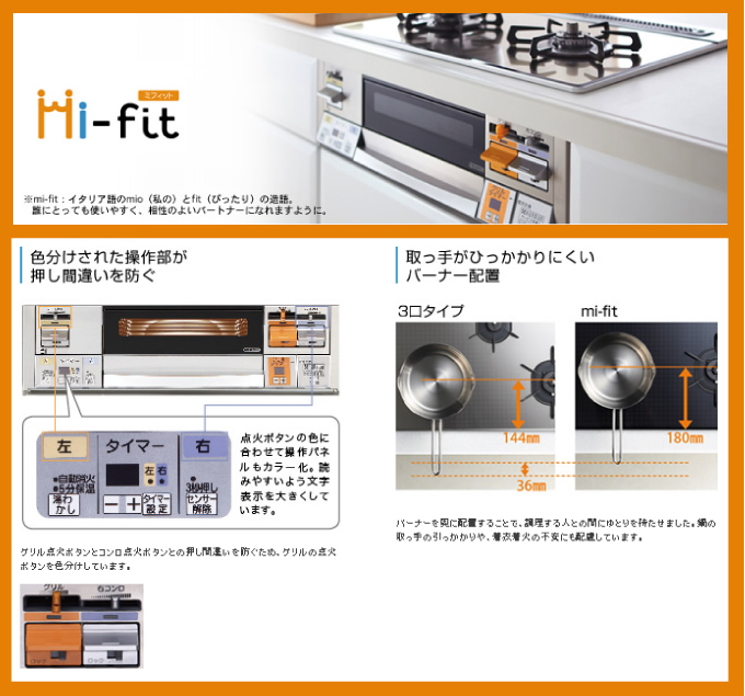 ビルトインガスコンロ Mi-fit（ミフィット）機能詳細